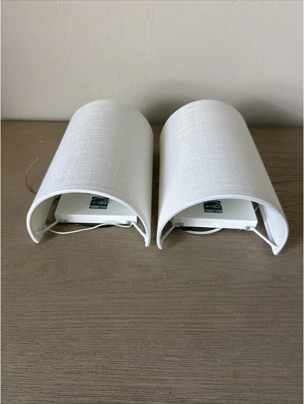 Pair Of Wall Sconce Lighting White Fabric Decor, Industrial Vintage NEW